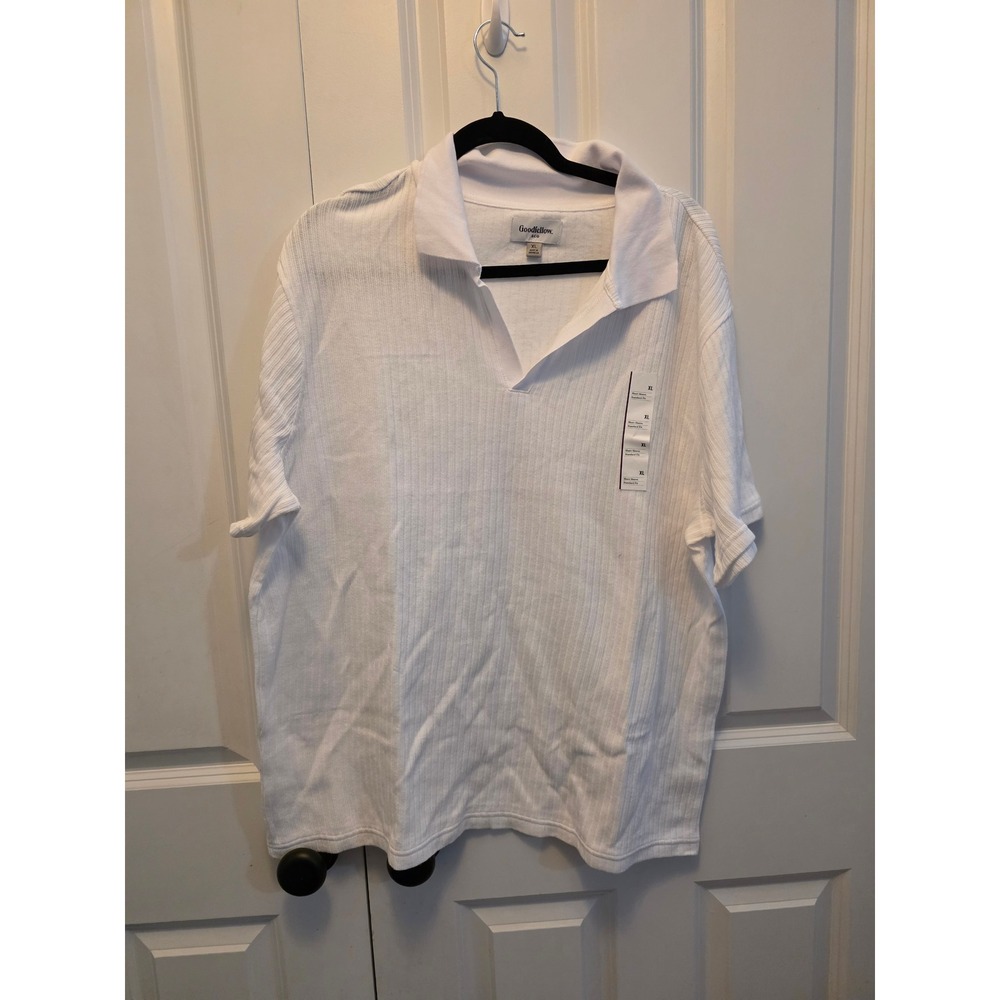 Goodfellow & Co Mens XL White Ribbed Short Sleeve Polo Shirt V-Neck Standard Fit